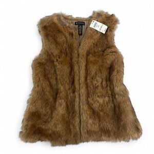 INC International Concepts Tan Faux Fur Vest y2k